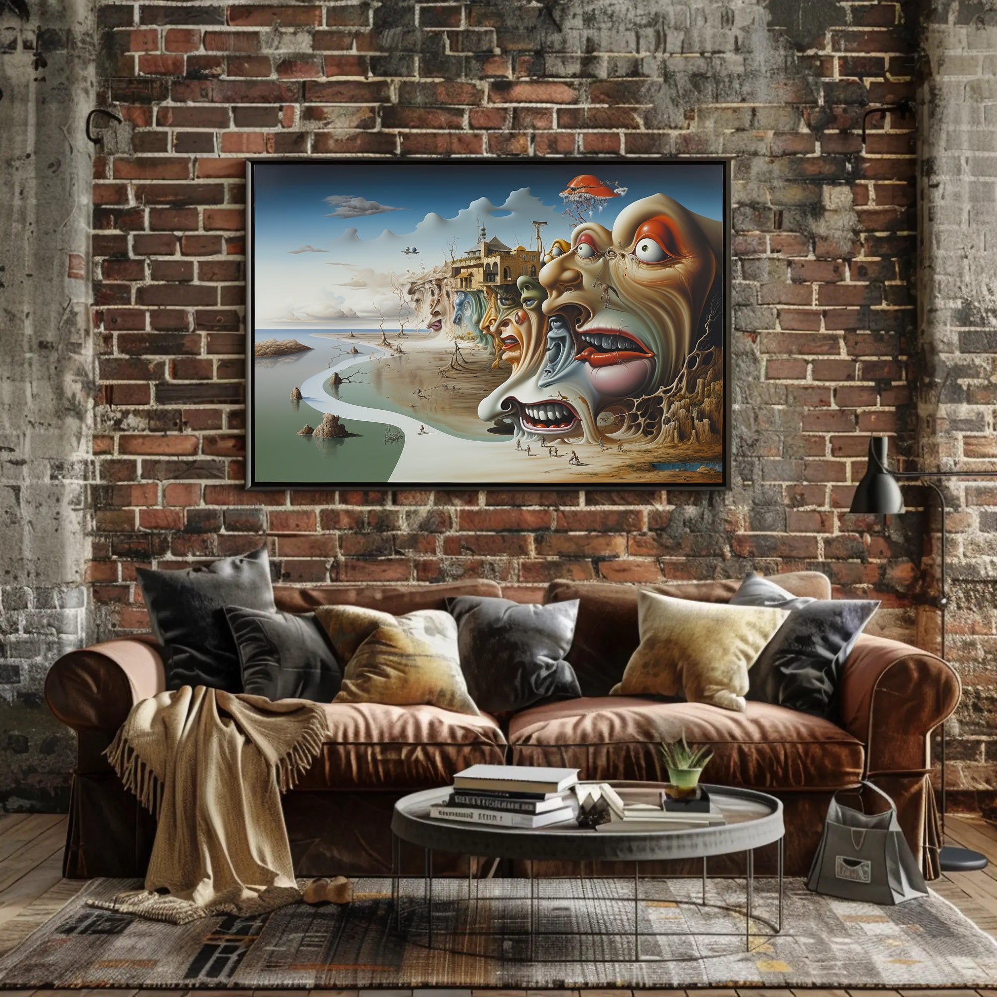 Surreal Faces Cliffside Dreamlike World Artistic Poster