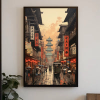 Vibrant Historical Asian Street Scene Cultural Heritage Poster