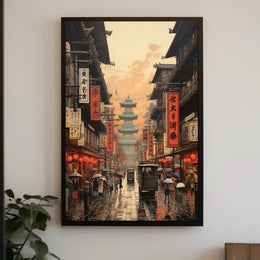 Vibrant Historical Asian Street Scene Cultural Heritage Poster