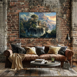 Majestic Mountain Landscape with Waterfalls Poster