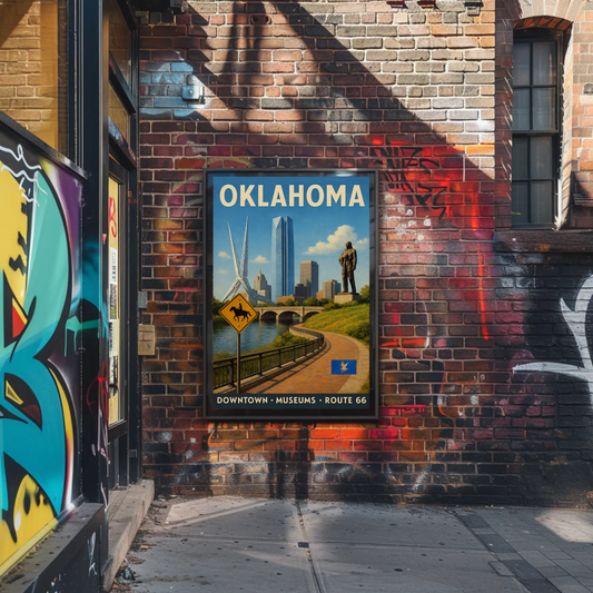 Oklahoma City Modern Skyline Riverfront Route 66 Travel Poster Travel Poster