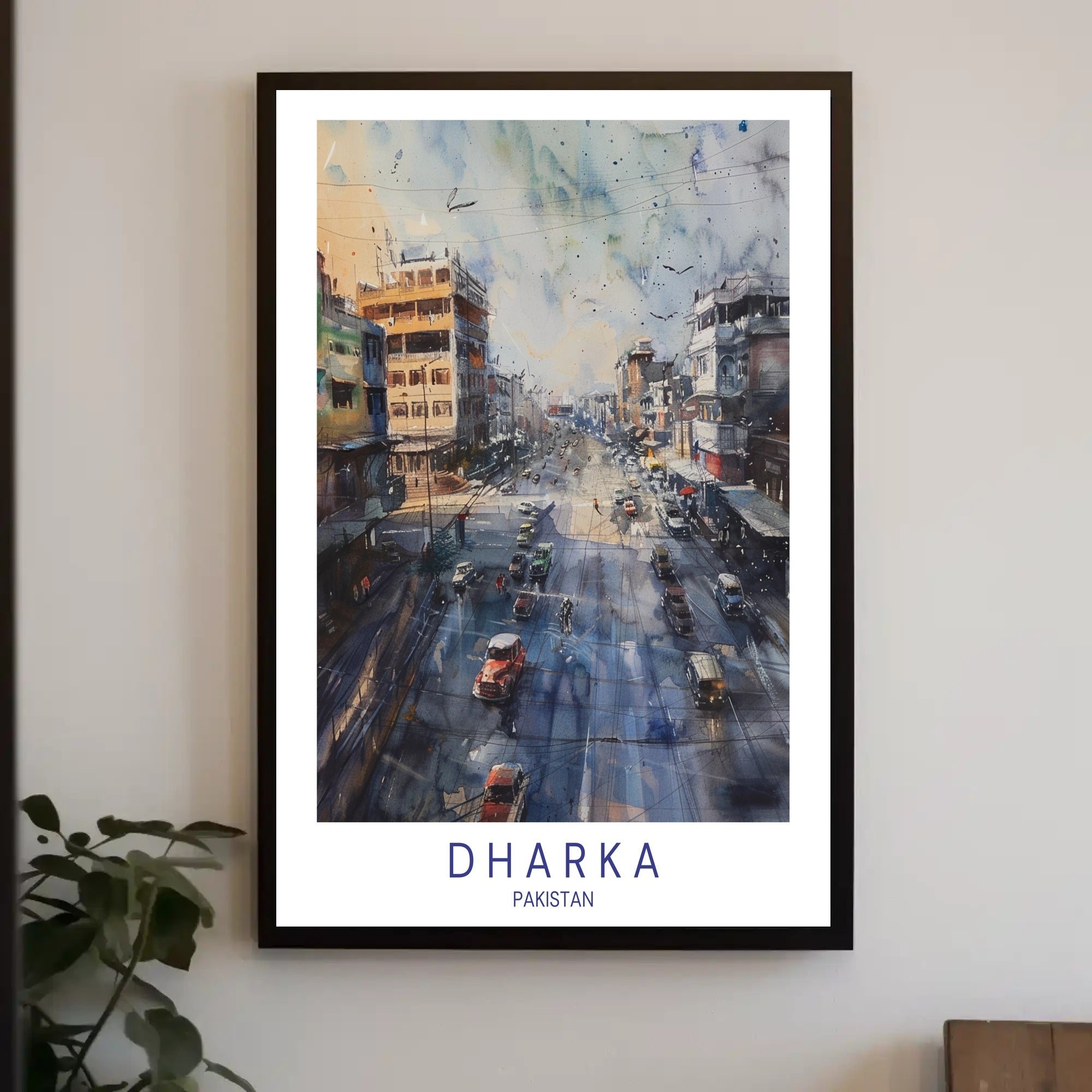 Urban Street Scene Watercolor Poster in Cityscape Category PosterGoat