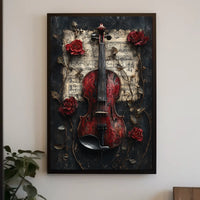 Red Violin Symphony: Timeless Elegance Elegant Artistic Poster