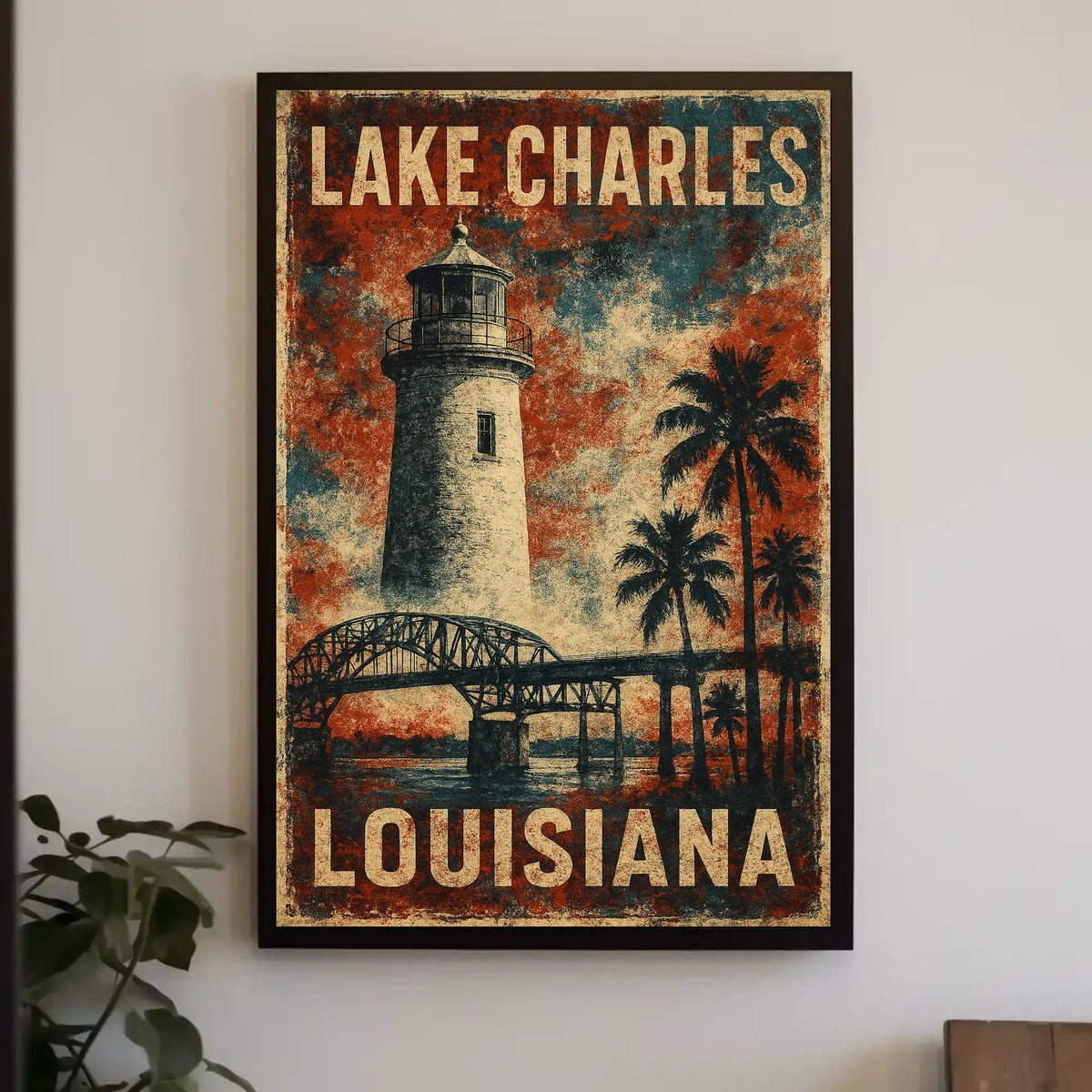 Vintage Louisiana Lighthouse Coastal Travel Poster