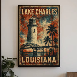 Vintage Louisiana Lighthouse Coastal Travel Poster