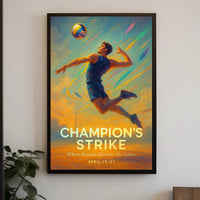 Champion's Strike Energetic Volleyball Action Sports Poster PosterGoat