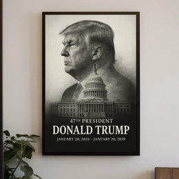 Trump Guardian Democracy Grayscale Portrait Capitol Dome American Flag Classical Art Poster