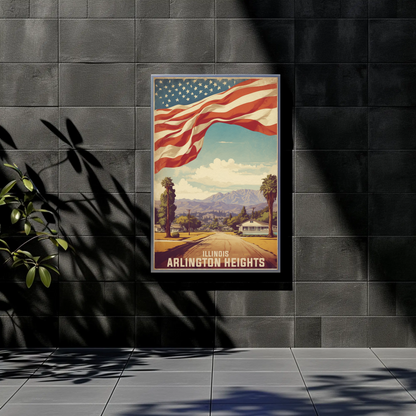 Arlington Heights Illinois Neighborhood View Vintage Travel Poster