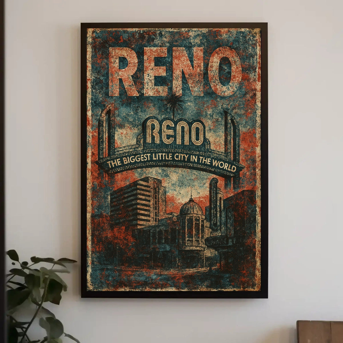 Reno Wanderlust Vintage Cityscape Poster