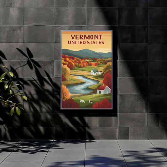 Vintage Travel Poster - Vermont Farm Valley