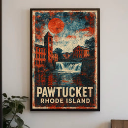 Pawtucket Mill Scene Heritage Retro Lithograph Poster