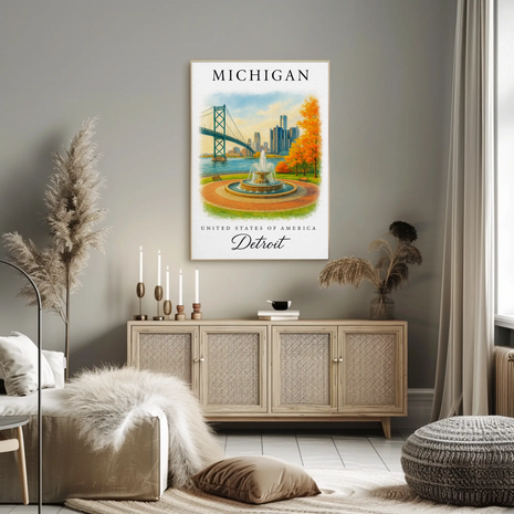 Michigan, Detroit Signature Series Vintage Travel Poster