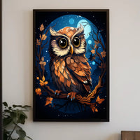 Moonlit Sentinel Owl Night Forest Digital Painting Poster