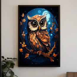 Moonlit Sentinel Owl Night Forest Digital Painting Poster