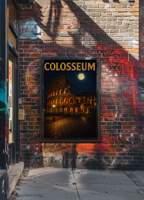 Colosseum Rome Italy Night Moon Travel Poster