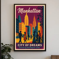 Manhattan City of Dreams Vintage Travel Poster