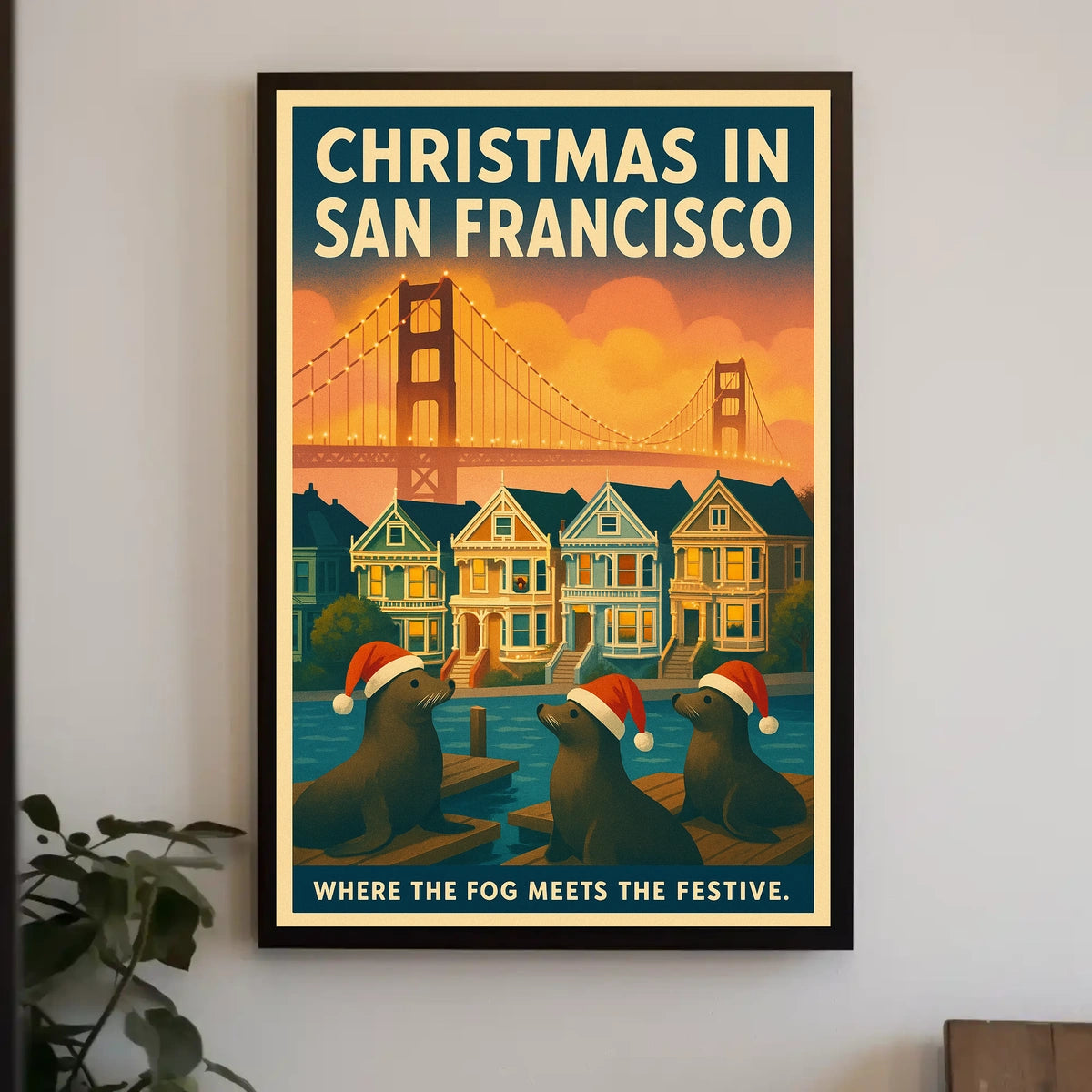 San Francisco Christmas Cityscape Festive Scenic Travel Lovers Home Decor Poster