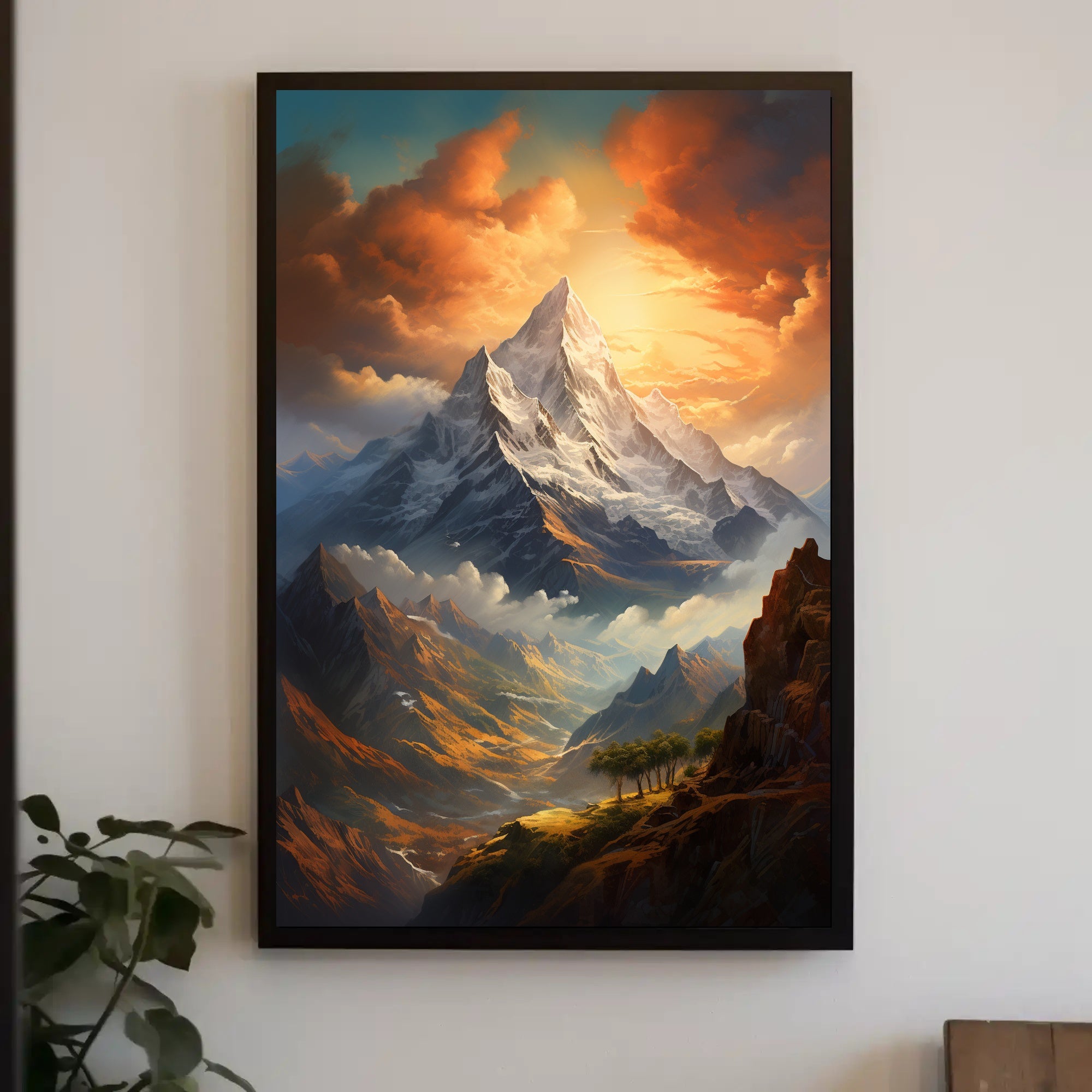 Majestic Mountain Landscape Poster with Romantic Realism Style