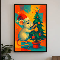 Festive Mouse and Christmas Tree Poster