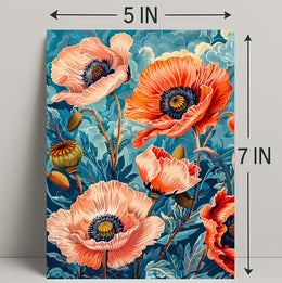 Vibrant Poppy Botanical Art with Vintage Flair Poster
