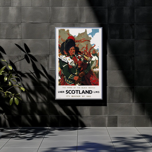 Scotland Black Watch Pipers Marching Parade Vintage Travel Poster