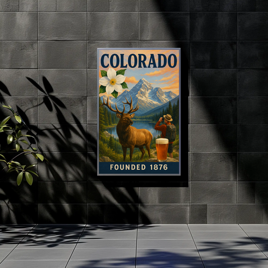 Colorado Elk Mountains And Beer Scene Vintage Travel Poster