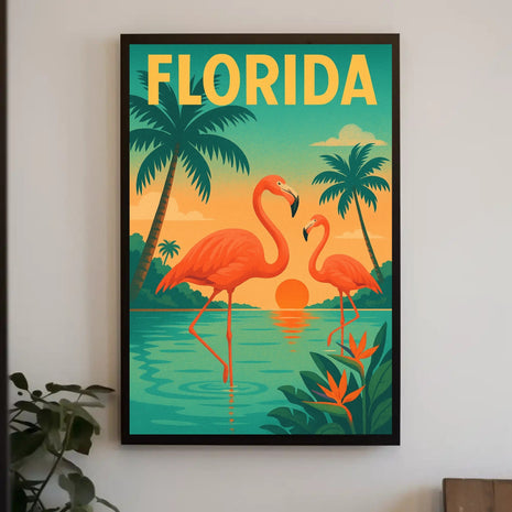 Florida Flamingos Retro Travel Poster