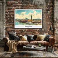Scenic Hamburg Harbour Vibrant Illustration Urban or Cityscape Poster