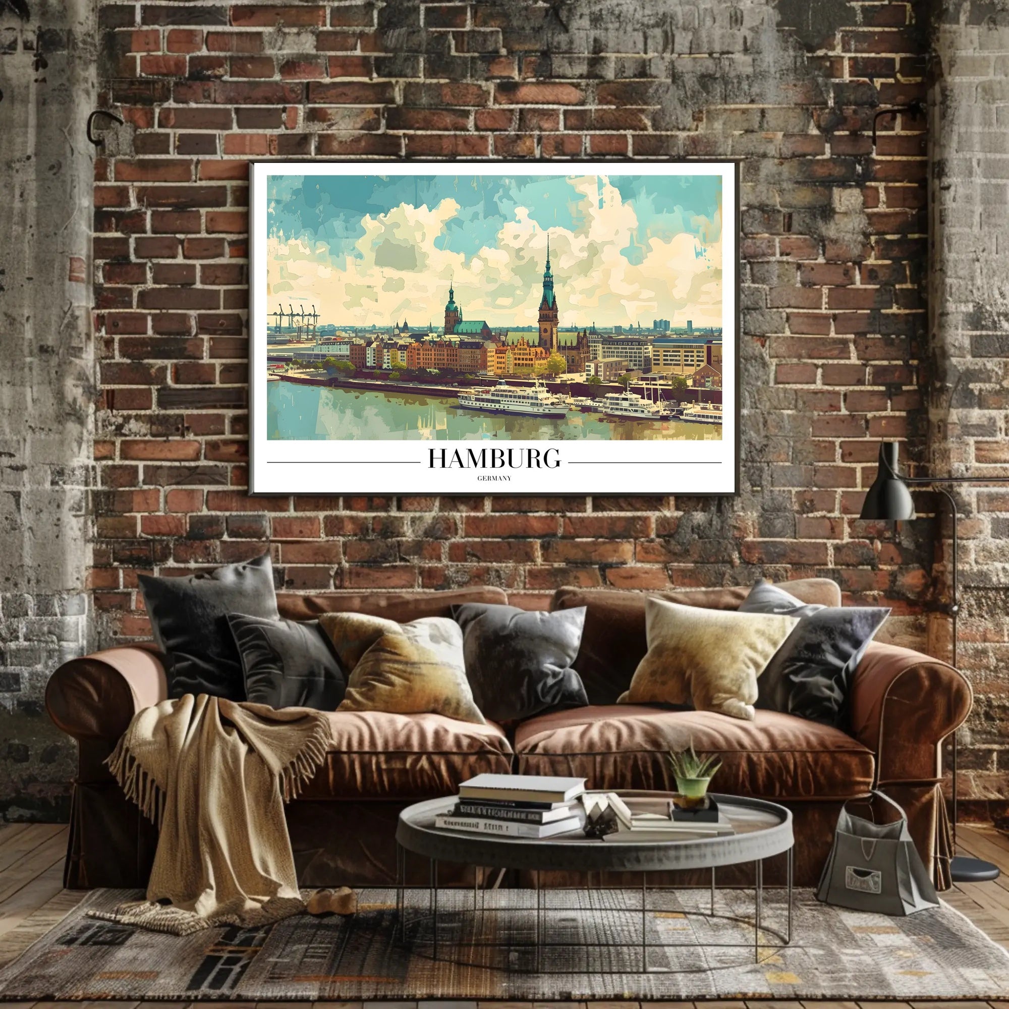 Scenic Hamburg Harbour Vibrant Illustration Urban or Cityscape Poster