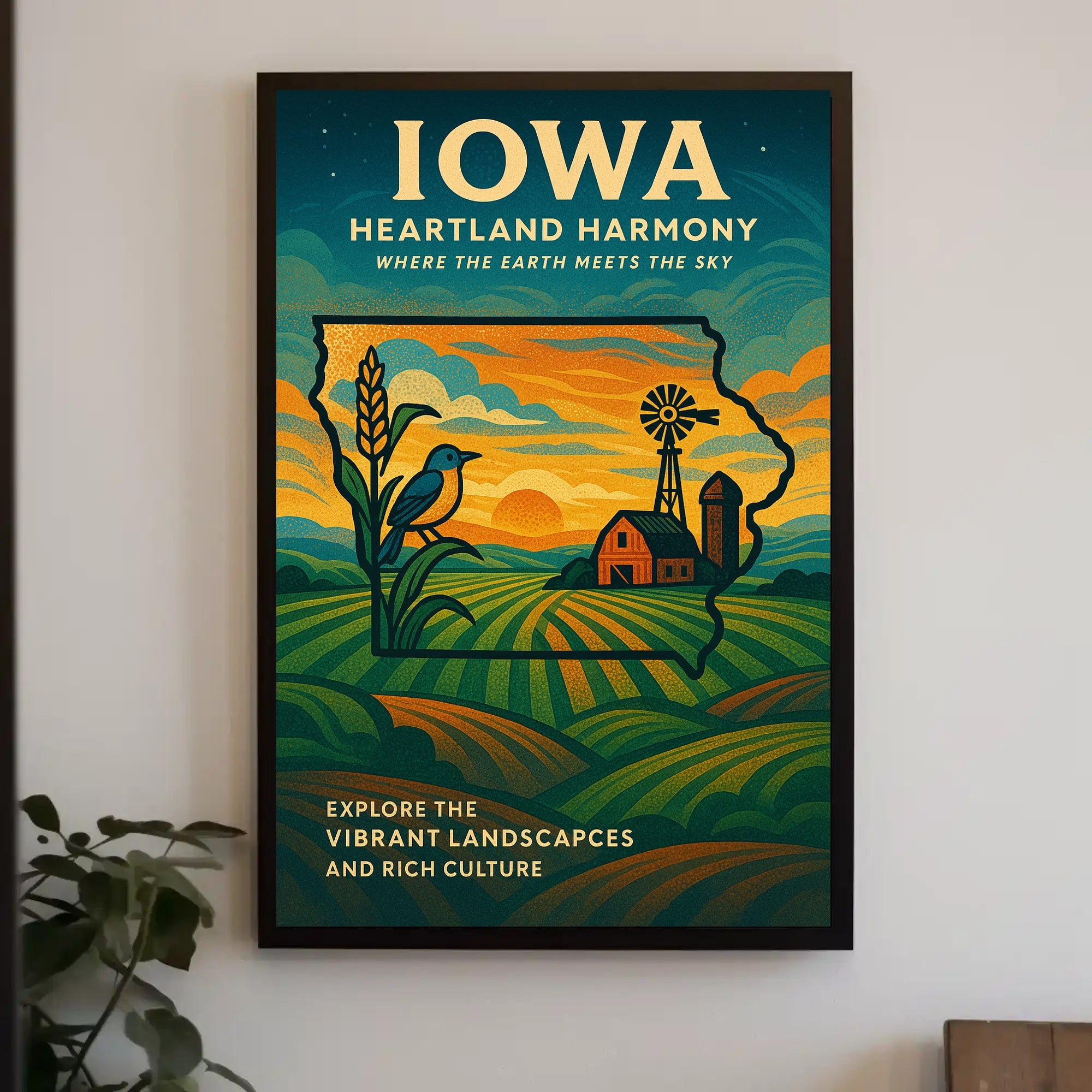 HEARTLAND HARMONY: CELEBRATE IOWA VINTAGE STYLE CULTURAL POSTER