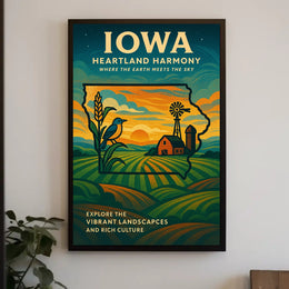 HEARTLAND HARMONY: CELEBRATE IOWA VINTAGE STYLE CULTURAL POSTER