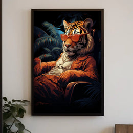 Stylized Tiger in Tropical Paradise Animal Poster