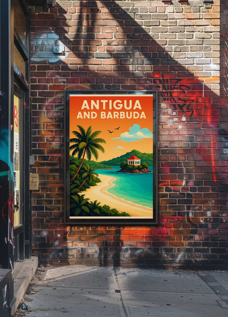 Antigua And Barbuda Caribbean Beach Sunset Travel Poster