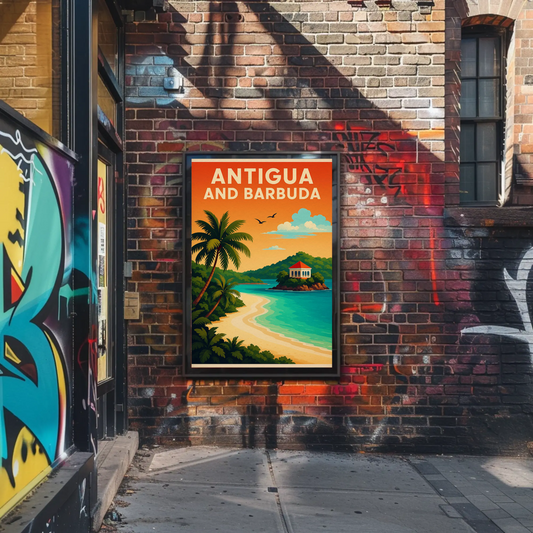Antigua And Barbuda Caribbean Beach Sunset Travel Poster