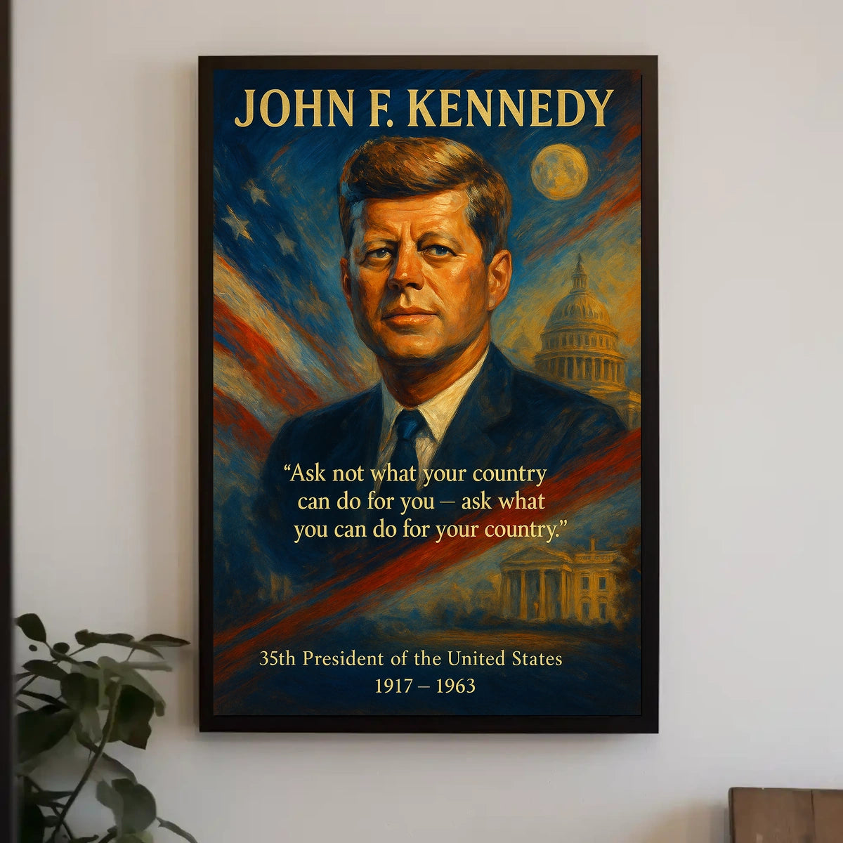 JFK Inspirational Quote Patriotic Vintage Art Poster
