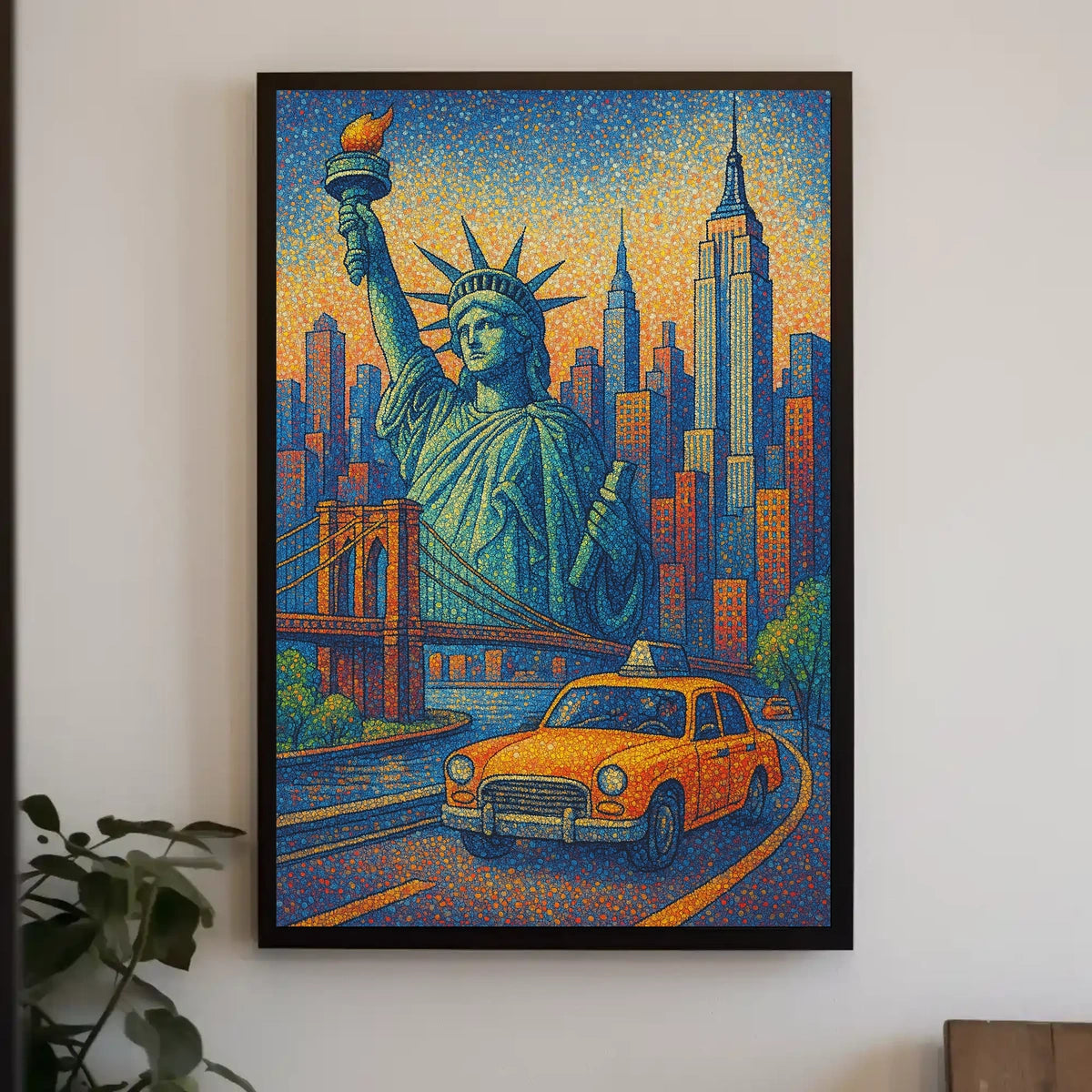 New York City Poster Modern Iconic Landmarks Wall Art