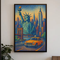 New York City Poster Modern Iconic Landmarks Wall Art