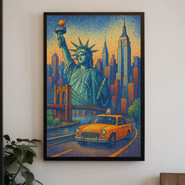New York City Poster Modern Iconic Landmarks Wall Art