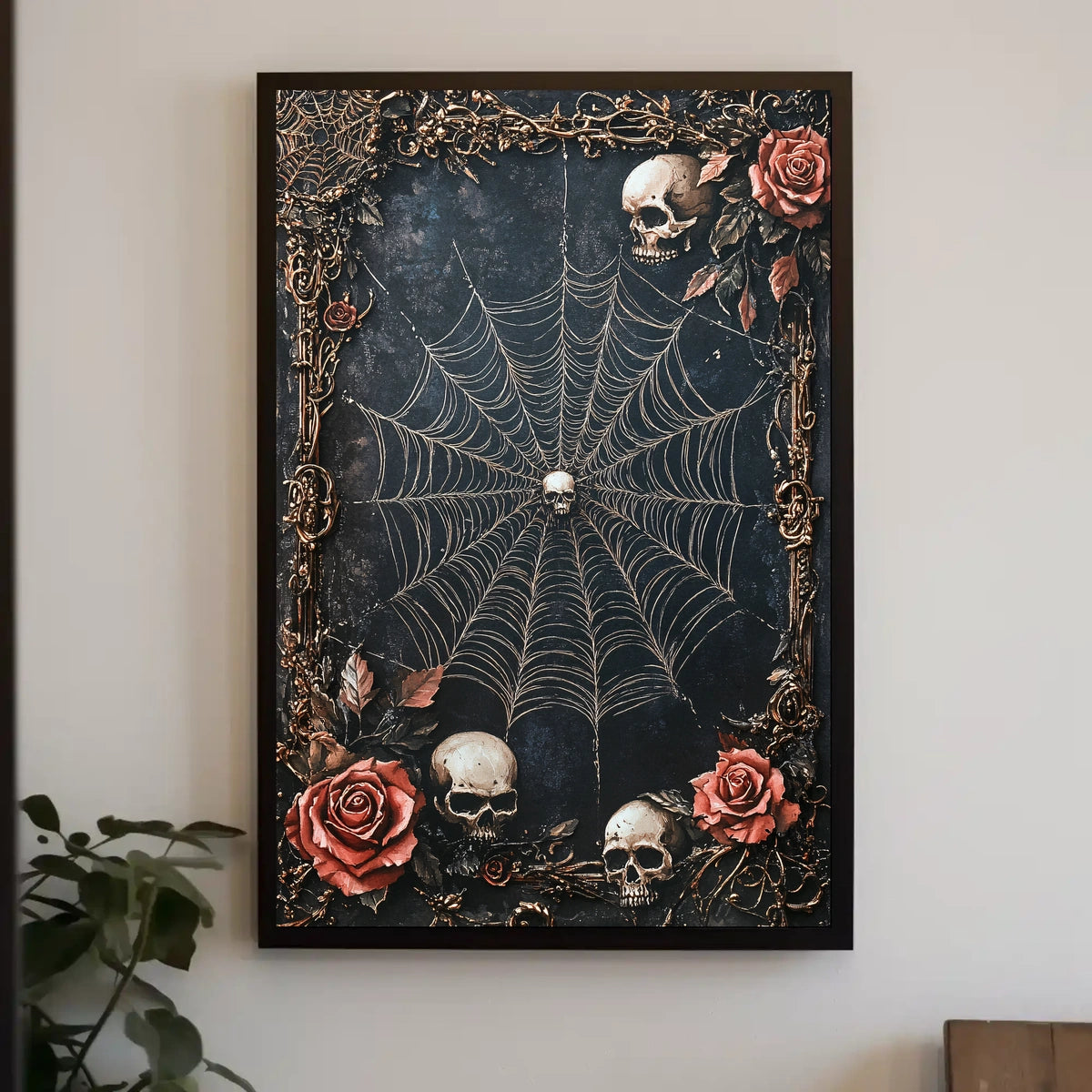 Gothic Skull Spider Web Art Poster - Abstract and Artistic Poster