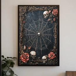 Gothic Skull Spider Web Art Poster - Abstract and Artistic Poster