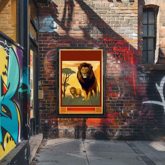 African Lions Staring Into Horizon Travel Poster