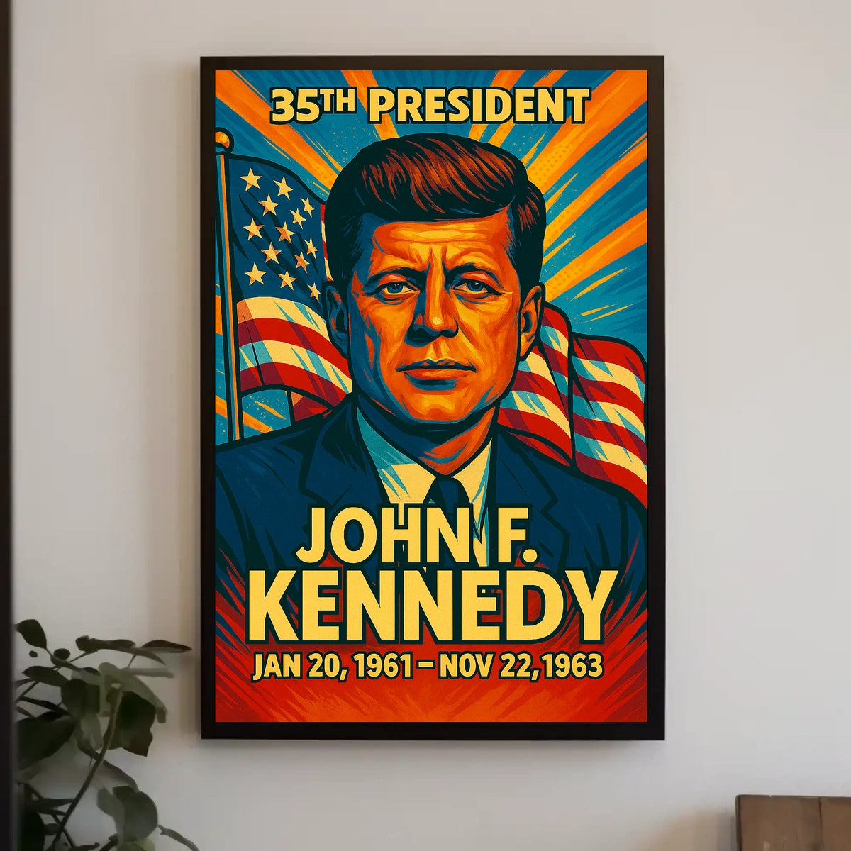 John F. Kennedy 35th President of the United States Colorful Comic Book Style Poster