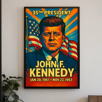 John F. Kennedy 35th President of the United States Colorful Comic Book Style Poster