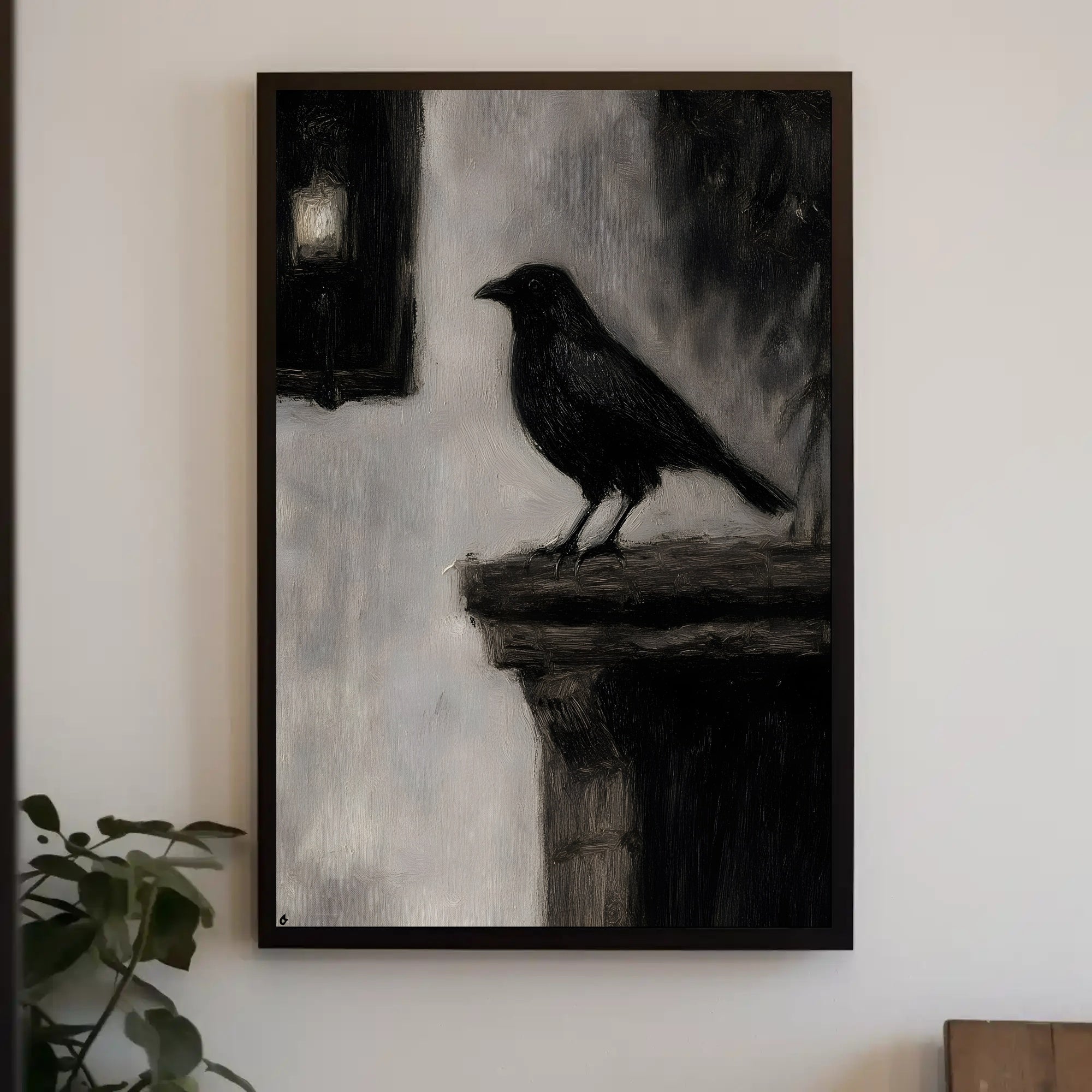 Raven on Stone Ledge: Impressionistic Animal Poster PosterGoat