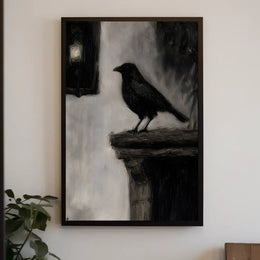 Raven on Stone Ledge: Impressionistic Animal Poster PosterGoat