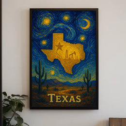 Texas Starry Night: Golden State Abstract or Artistic Poster