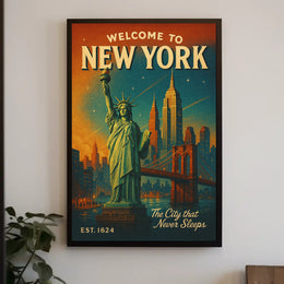 New York City Poster Vintage Travel Mid Century Wall Art