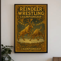 Reindeer Wrestling Vintage Fantasy Mythology Poster