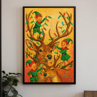 Festive Elves And Reindeer Poster