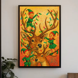 Festive Elves And Reindeer Poster